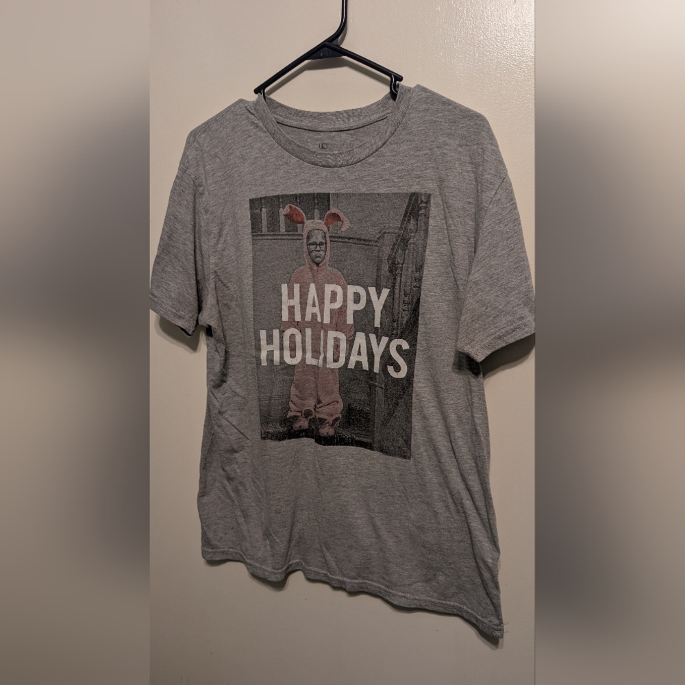 A CHRISTMAS STORY PINK BUNNY SUIT HAPPY HOLIDAYS RALPHIE T-Shirt MENS Lg